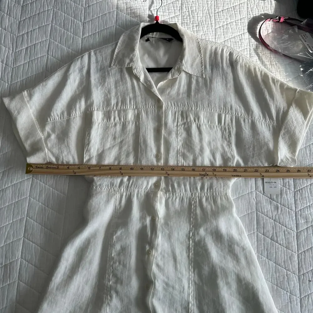 Zara Lined White Short Sleeve Button-Up Lightweight Shirt Short Dress – Sz L